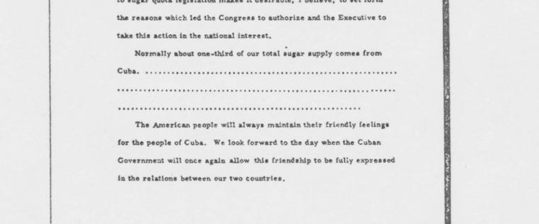 Typed presidential statement: a sentence ending in Cuba followed by three lines of dots